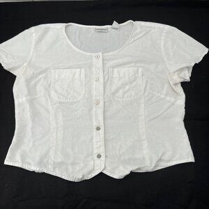 Villager‎ Sport White Linen Blend Short Sleeve Button Front Shirt Womens XL